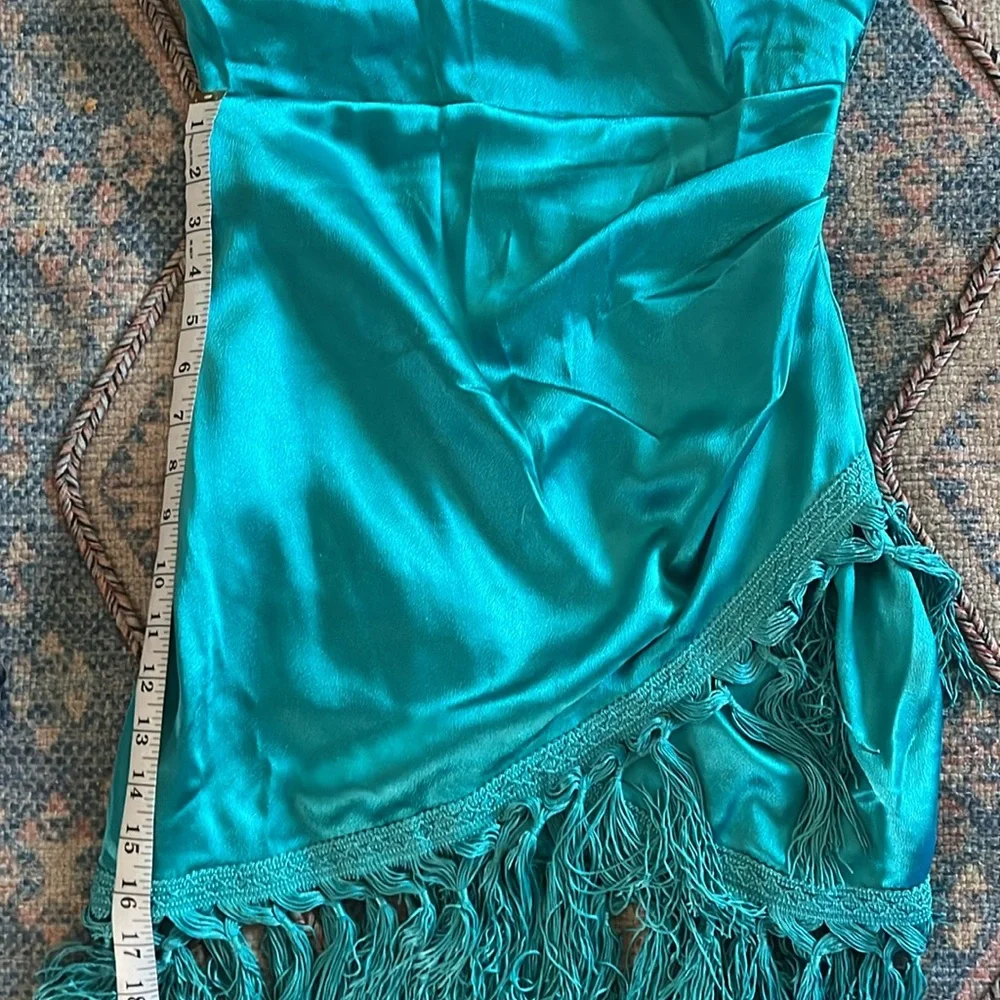 Chic Teal Long Sleeve Dress with Fringe - Picture 5 of 5